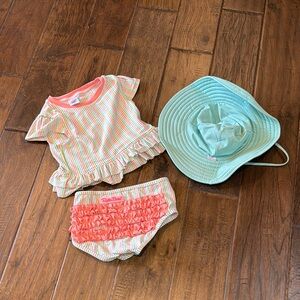 Rufflebutt Colorful Striped Swimsuit with Hat
